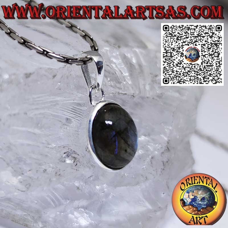 Ciondolo argento con labradorite ovale naturale incastonata bordo alto