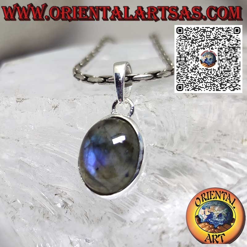 Ciondolo argento con labradorite ovale naturale incastonata bordo alto