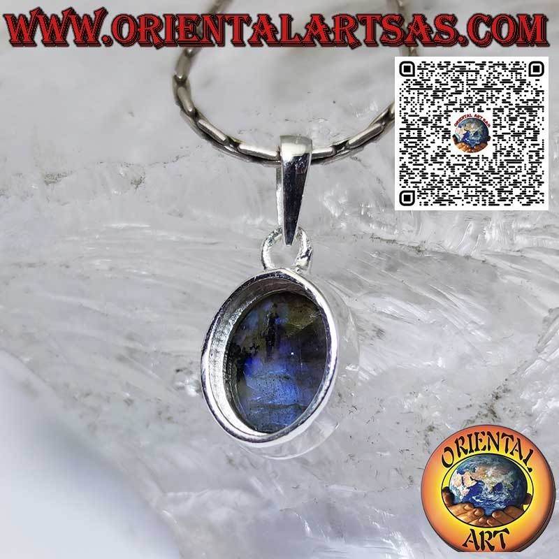Ciondolo argento con labradorite ovale naturale incastonata bordo alto
