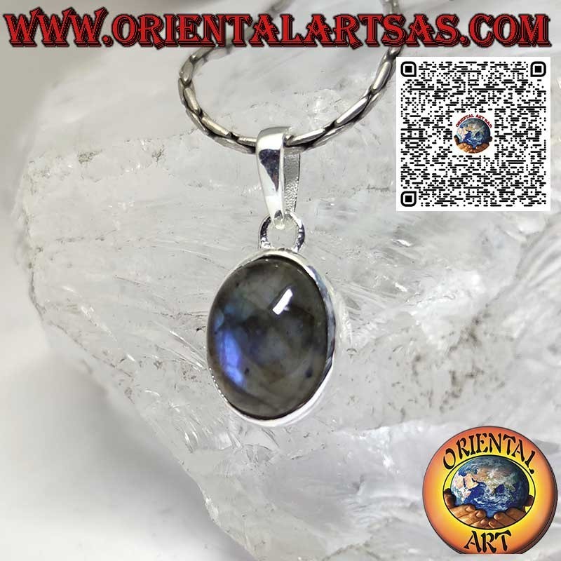 Ciondolo argento con labradorite ovale naturale incastonata bordo alto
