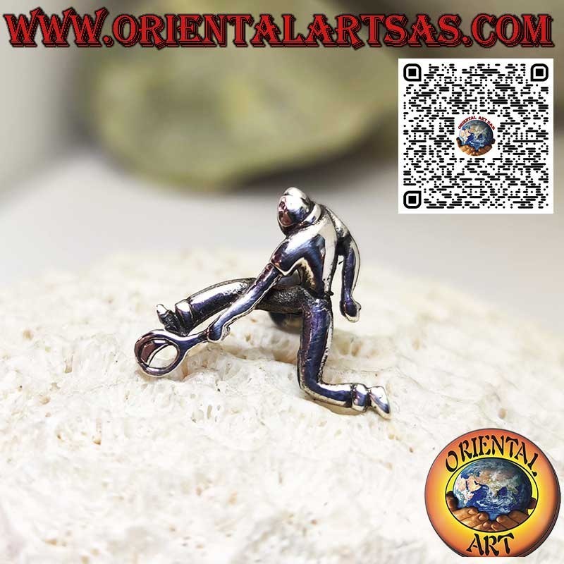 Brooch in solid silver 925 silver ‰ the tennis player with the racket