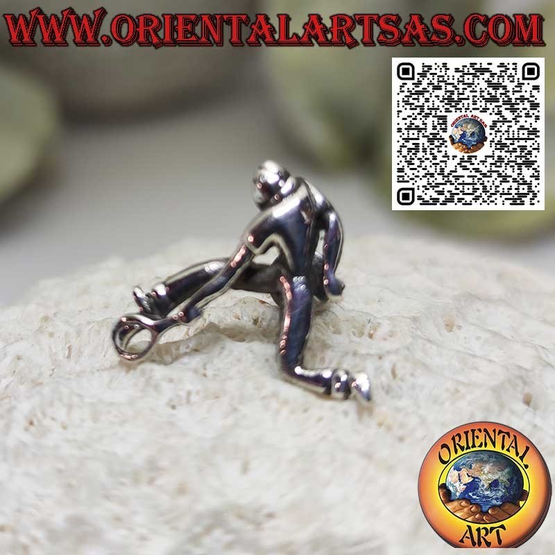 Brooch in solid silver 925 silver ‰ the tennis player with the racket