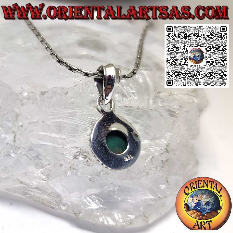 Colgante de plata con malaquita natural redonda rodeada de esferas