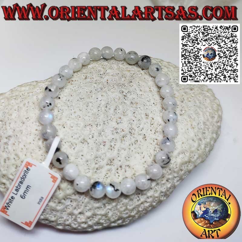 Natürliches weißes Labradorit-Armband mit 6 mm großen Kugeln. Ø, elastisch