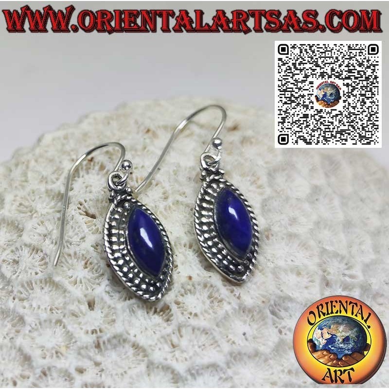 Boucles d'oreilles en argent avec lapis-lazuli navette naturel et bord sphère