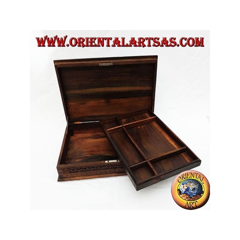 Wooden jewel box with wooden shelves (Indonesian ebony) inlaid