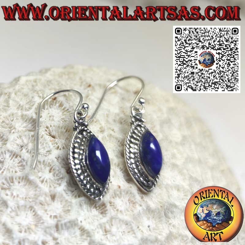 Boucles d'oreilles en argent avec lapis-lazuli navette naturel et bord sphère