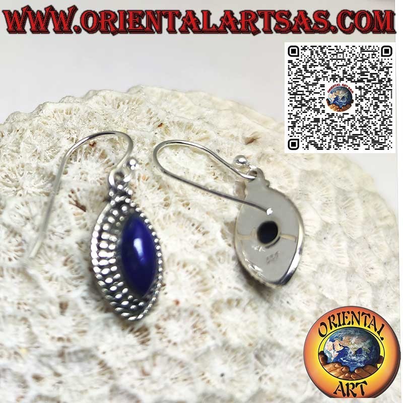 Pendientes de plata con lanzadera natural de lapislázuli y borde de esfera