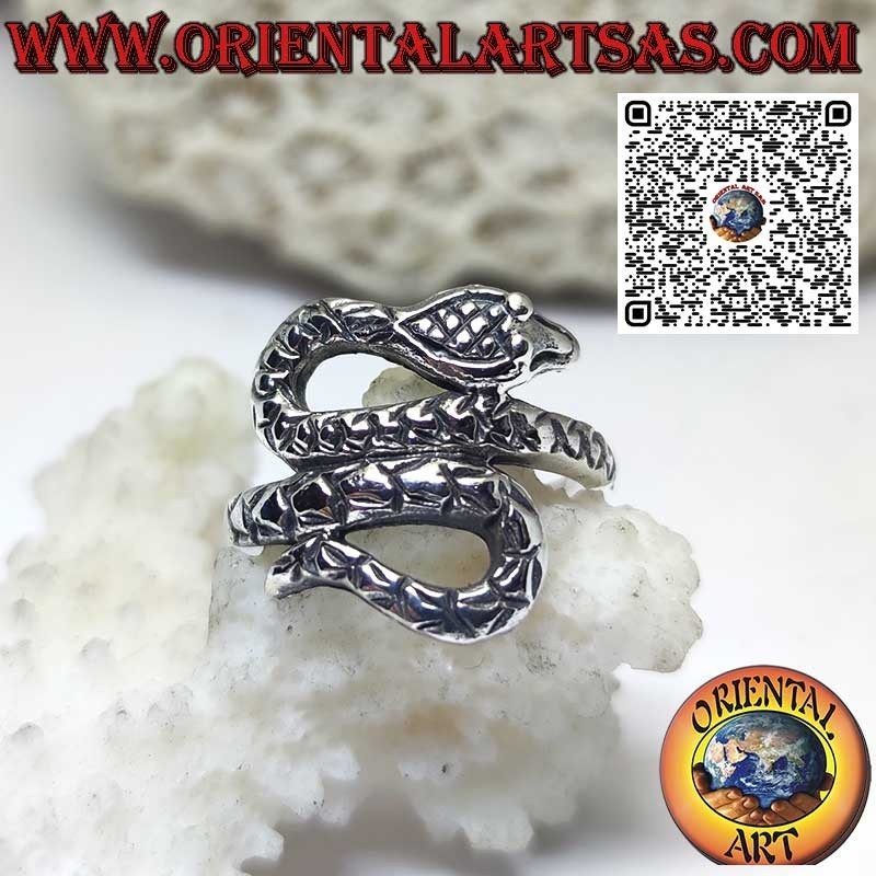 Bague cobra enveloppante et sinueuse en argent massif 925 ‰