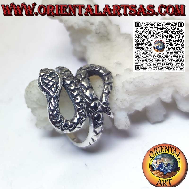 Bague cobra enveloppante et sinueuse en argent massif 925 ‰