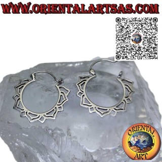 Boucles d'oreilles créoles contour fleur de lotus en argent massif 925