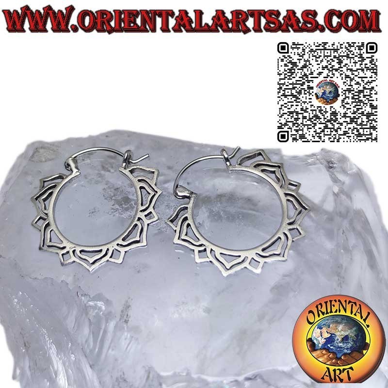 Boucles d'oreilles créoles contour fleur de lotus en argent massif 925