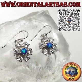 Silberohrringe mit ovalem blauem mystischem Opal mit glattem Rand