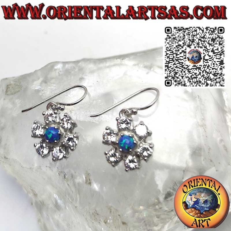 Boucles d'oreilles en argent avec opale mystique bleue ovale à bord lisse