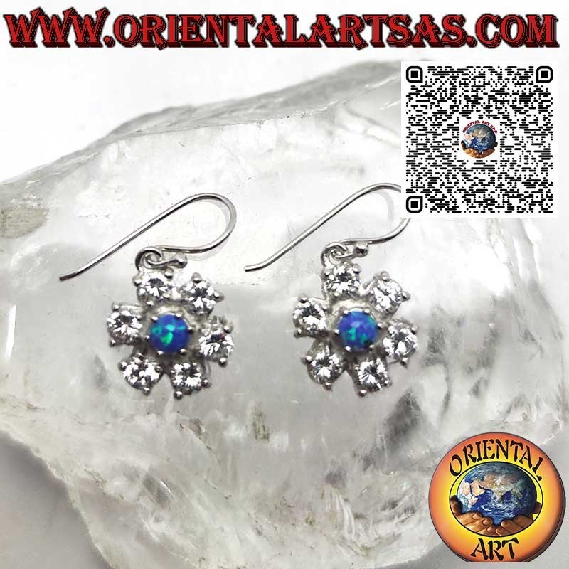 Orecchini in argento con opale mistico blu ovale a filo bordo liscio