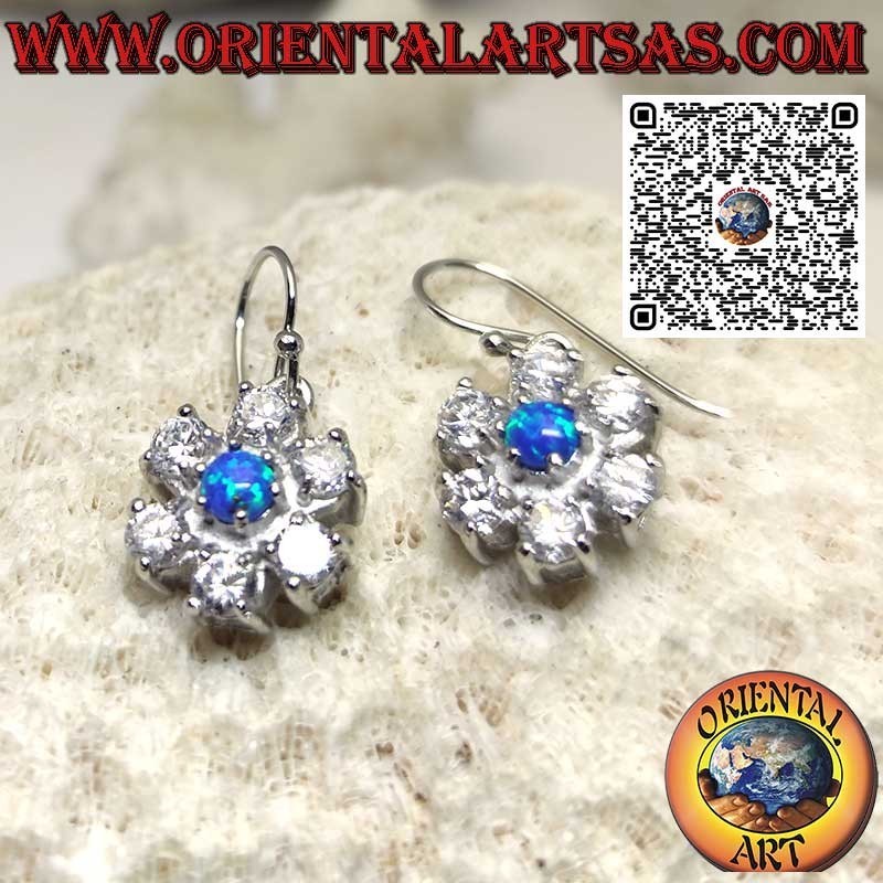 Silberohrringe mit ovalem blauem mystischem Opal mit glattem Rand