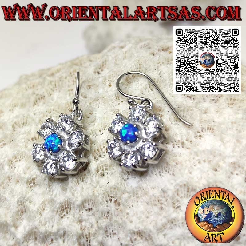 Orecchini in argento con opale mistico blu ovale a filo bordo liscio