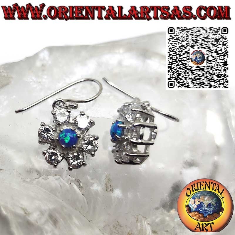 Silberohrringe mit ovalem blauem mystischem Opal mit glattem Rand