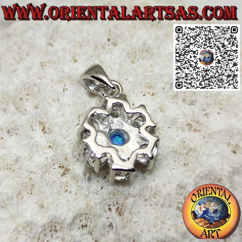 925 ‰ silver pendant with round blue opal surrounded by zircons