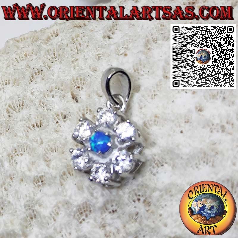 925 ‰ silver pendant with round blue opal surrounded by zircons
