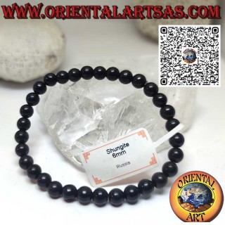 Pulsera de Shungit natural con esferas lisas de 6 mm. Ø con elástico