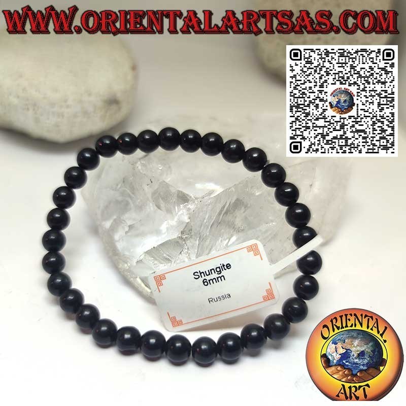 Echtes Shungit Armband 6mm | Polierte Naturstein Kugeln | Elastisch