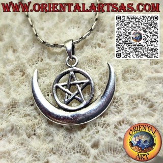 Pendentif en argent, protection wicca "pentagramme et croissant de lune"