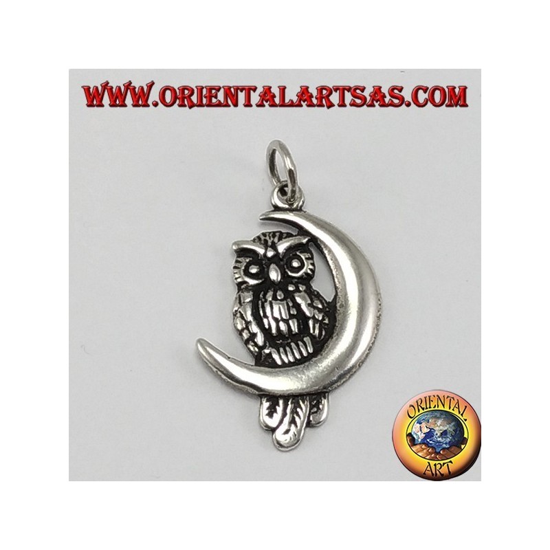 Pendentif argent, hibou sur le croissant