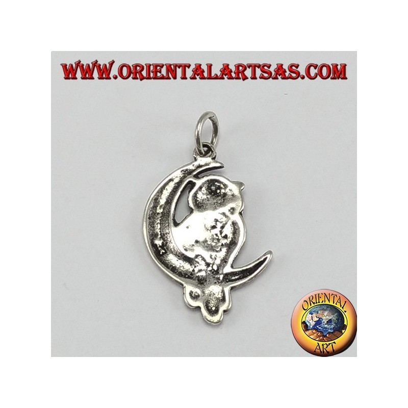 Silver owl pendant on crescent
