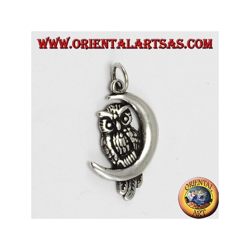 Pendentif argent, hibou sur le croissant