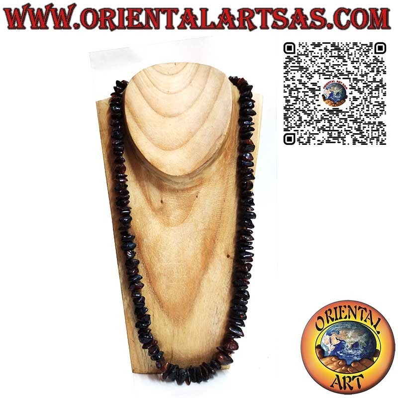 Collana Lunga Ambra Baltico Naturale Scura Irregolare