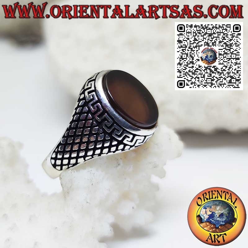 Anillo de plata (para hombres) con cornalina oval plana