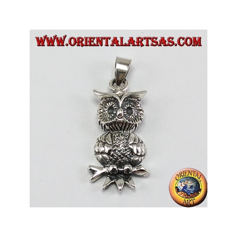 Silver pendant, owl on the branch
