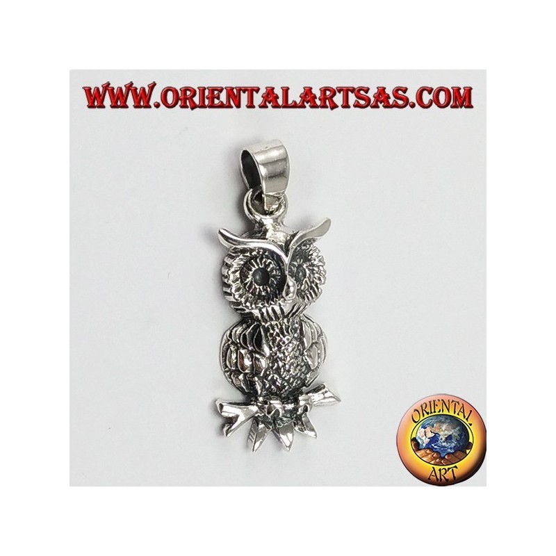 Pendentif argent, hibou sur la branche