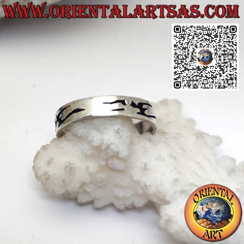 Bague en argent 925 avec gravures tribales gravées dessus