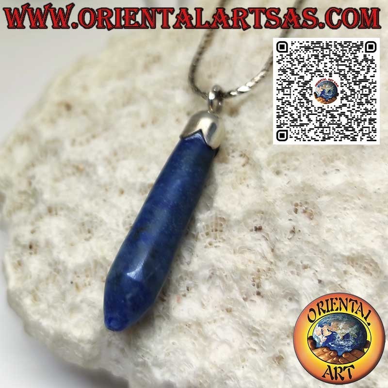 Pendant with pointed natural lapis lazuli and silver cap