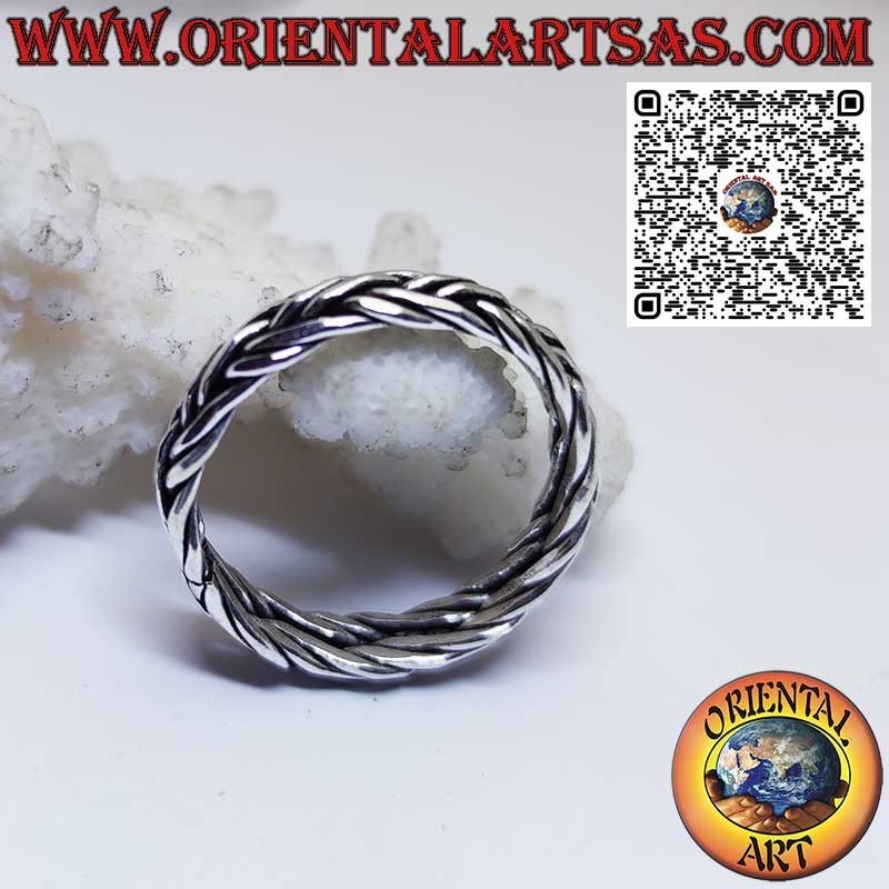 Anello fascia in argento a coppia di fili intrecciati da 5 mm. larghezza