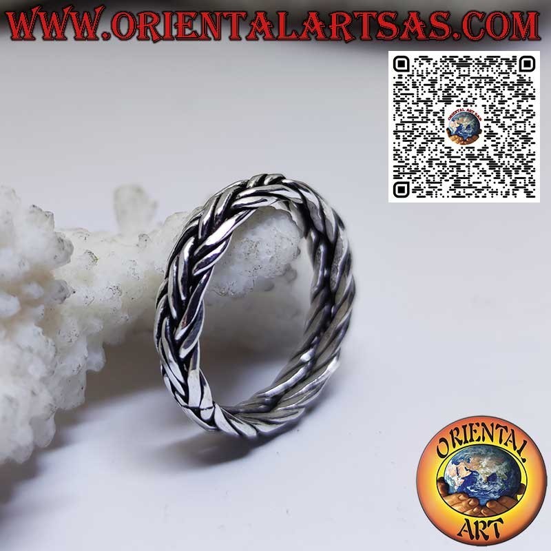 Anello fascia in argento a coppia di fili intrecciati da 5 mm. larghezza
