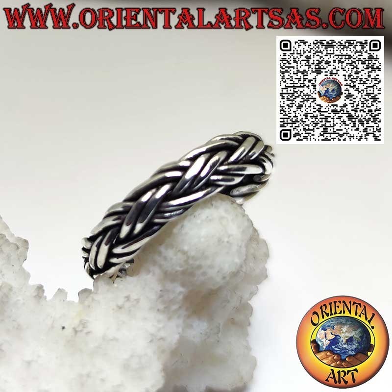 Anello fascia in argento a coppia di fili intrecciati da 5 mm. larghezza
