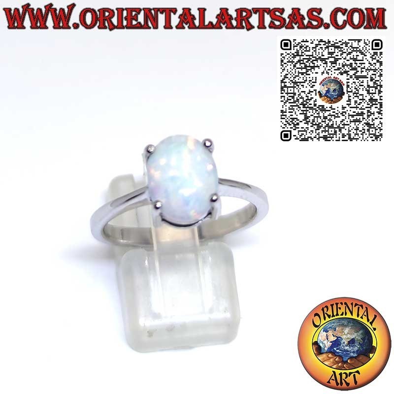 Silberring mit ovalem Harlekin-Opal, besetzt mit 4 Krappen