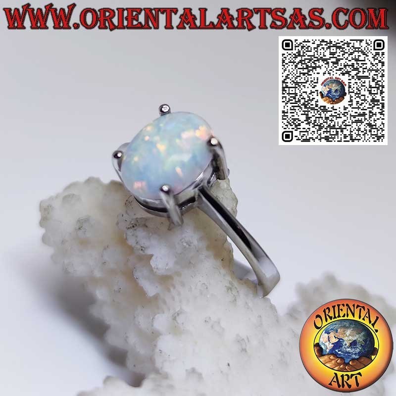 Silberring mit ovalem Harlekin-Opal, besetzt mit 4 Krappen
