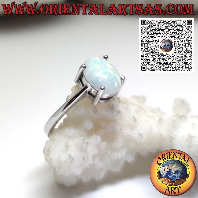 Silberring mit ovalem Harlekin-Opal, besetzt mit 4 Krappen