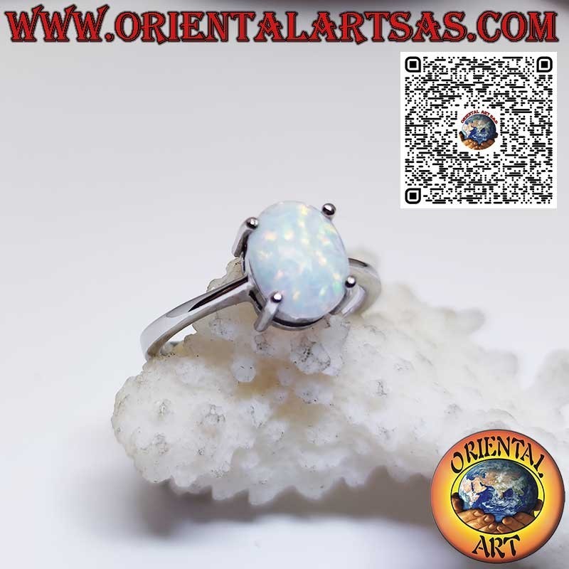 Silberring mit ovalem Harlekin-Opal, besetzt mit 4 Krappen