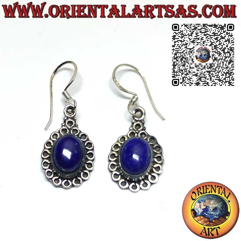 Silver earrings with lapis lazuli set surrounded by circles