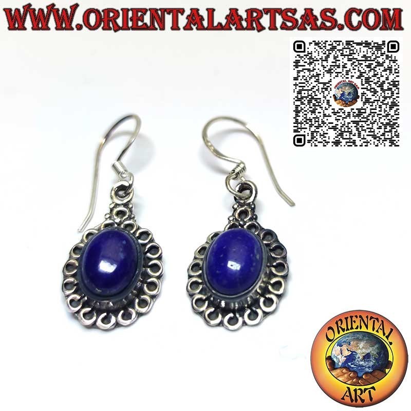 Boucles d'oreilles en argent serties de lapis-lazuli entourées de cercles