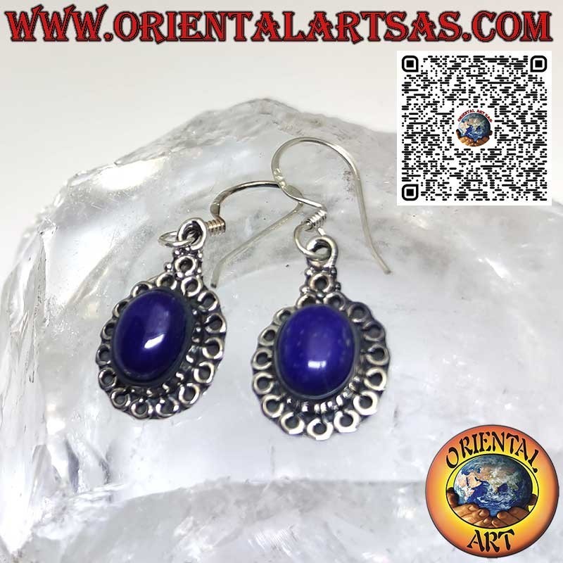 Pendientes de plata con lapislázuli engastados rodeados de círculos