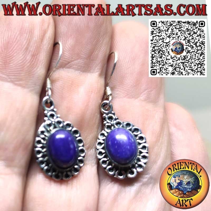 Pendientes de plata con lapislázuli engastados rodeados de círculos