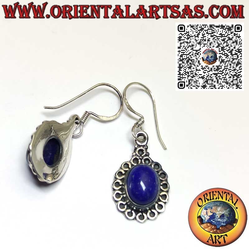 Silver earrings with lapis lazuli set surrounded by circles