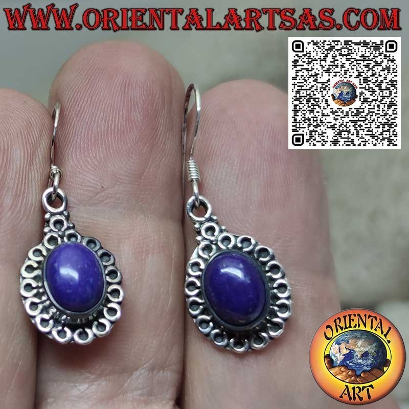 Silver earrings with lapis lazuli set surrounded by circles