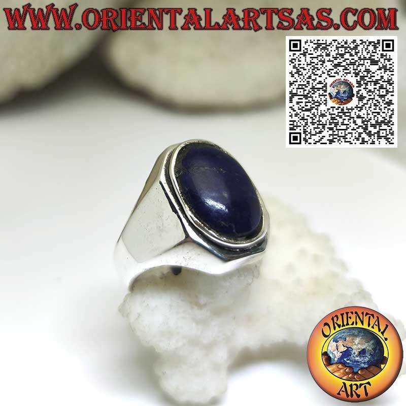 Anillo de plata con lapislázuli natural ovalado y marco perfilado.
